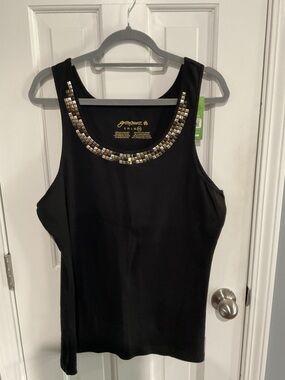 NWT Green Source Women’s Black Sleeveless Tank with Metallic Neckline Size 2XL